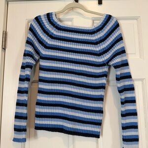 Vintage Y2K The Limited Blue and Black Striped Boat Neck Sweater